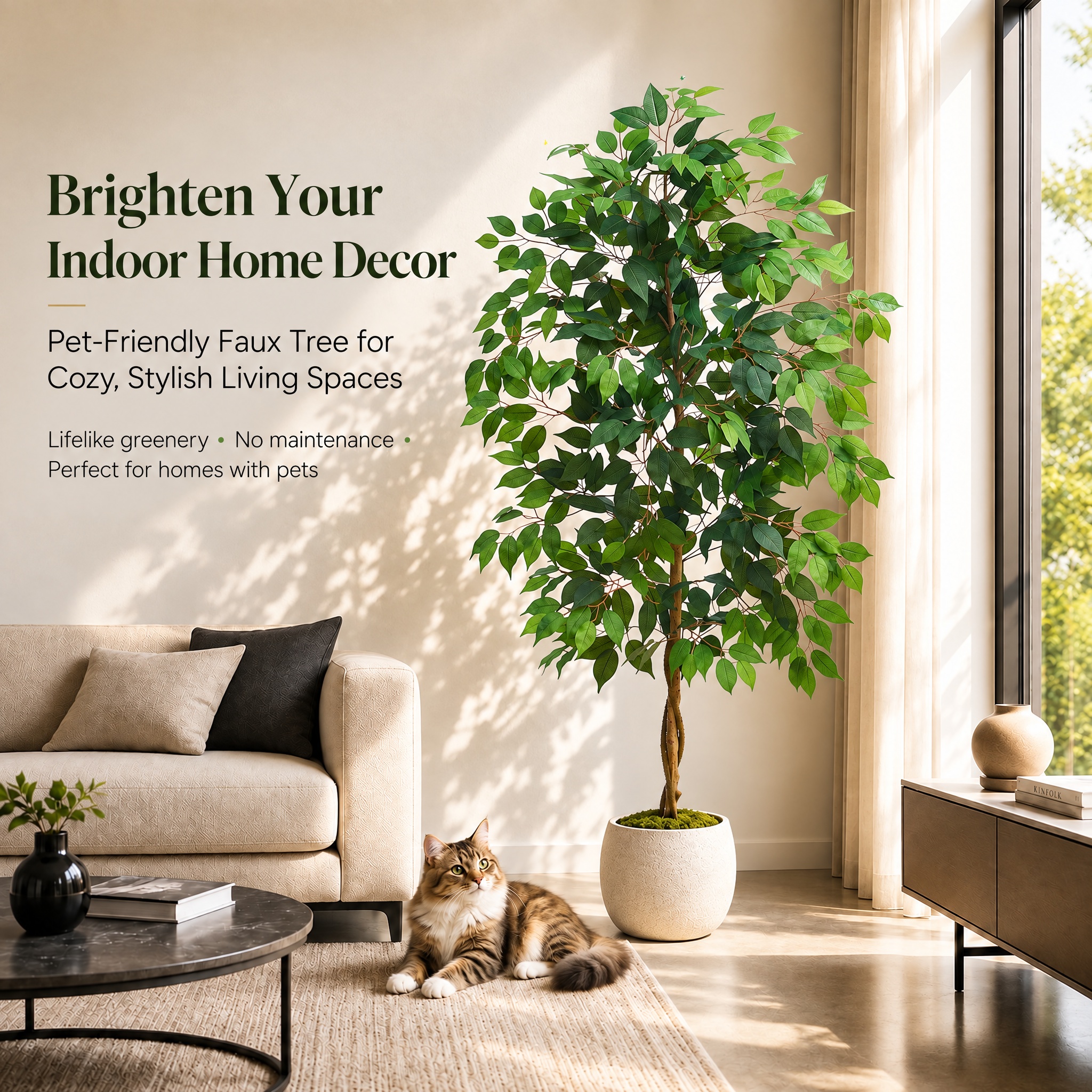 5FT Artificial Ficus Tree - Black Pot gallery view 2