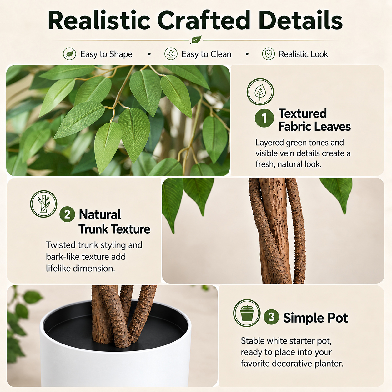 5FT Artificial Ficus Tree - White Pot gallery view 10