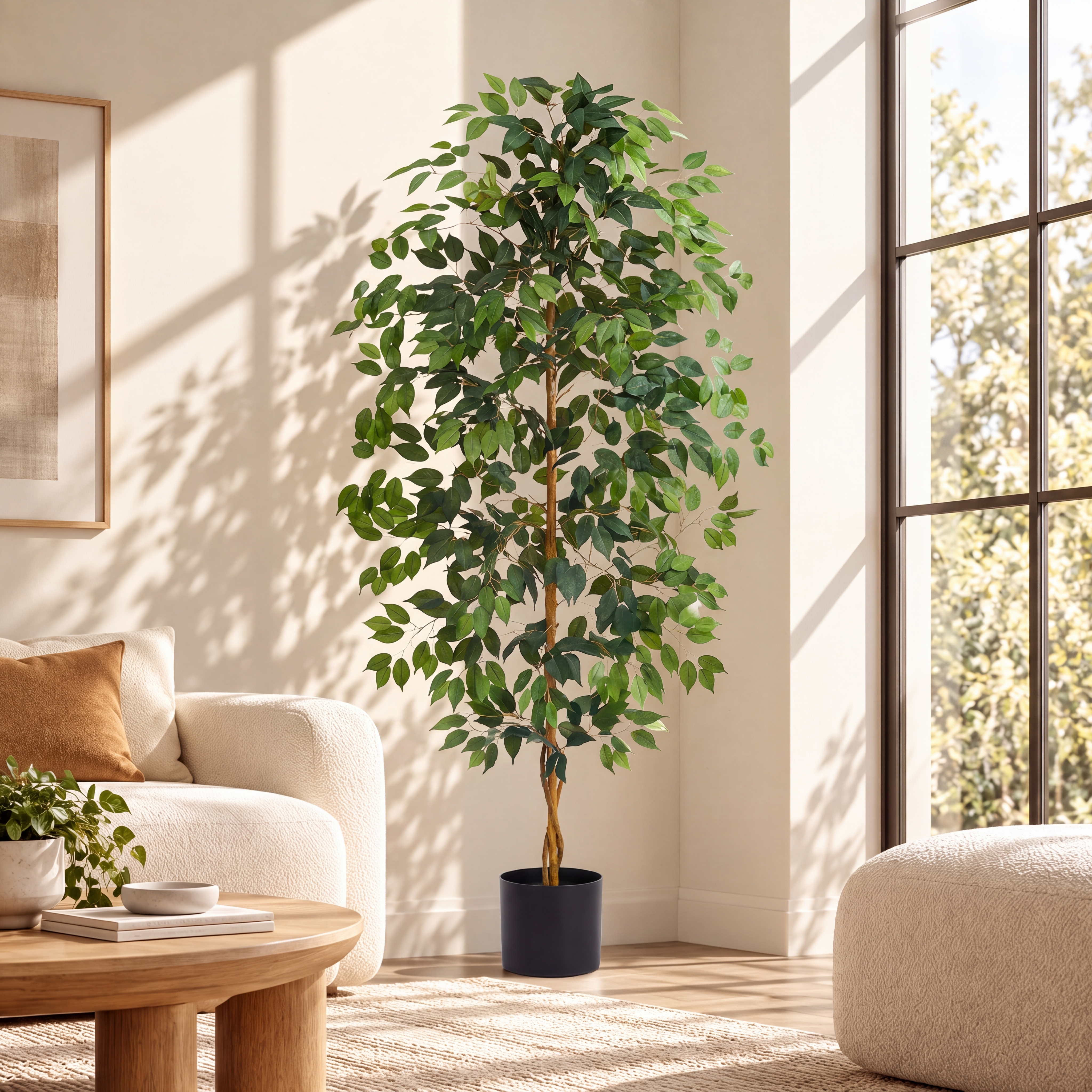 6FT Artificial Ficus Tree - Black Pot gallery view 3