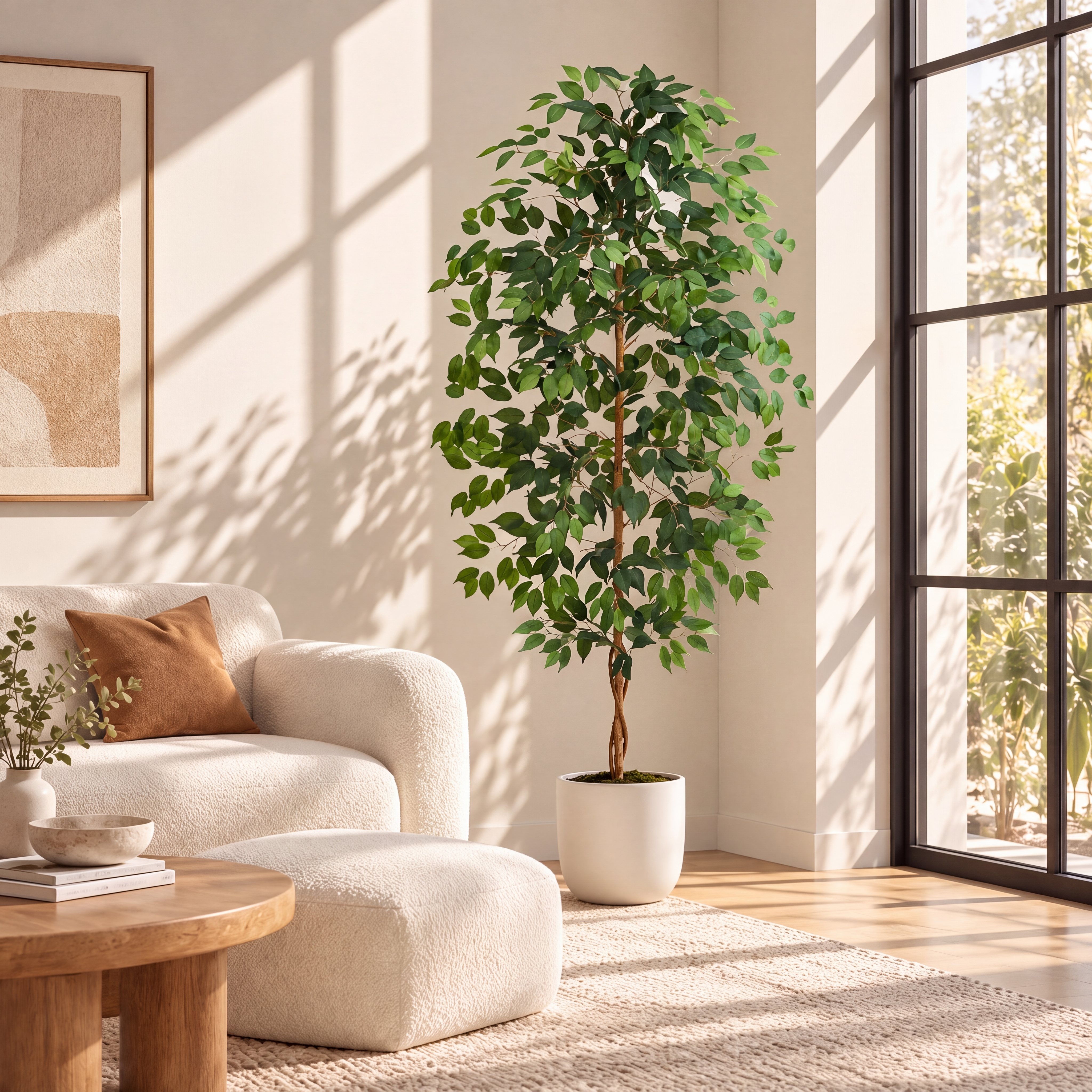 6FT Artificial Ficus Tree - White Pot gallery view 4