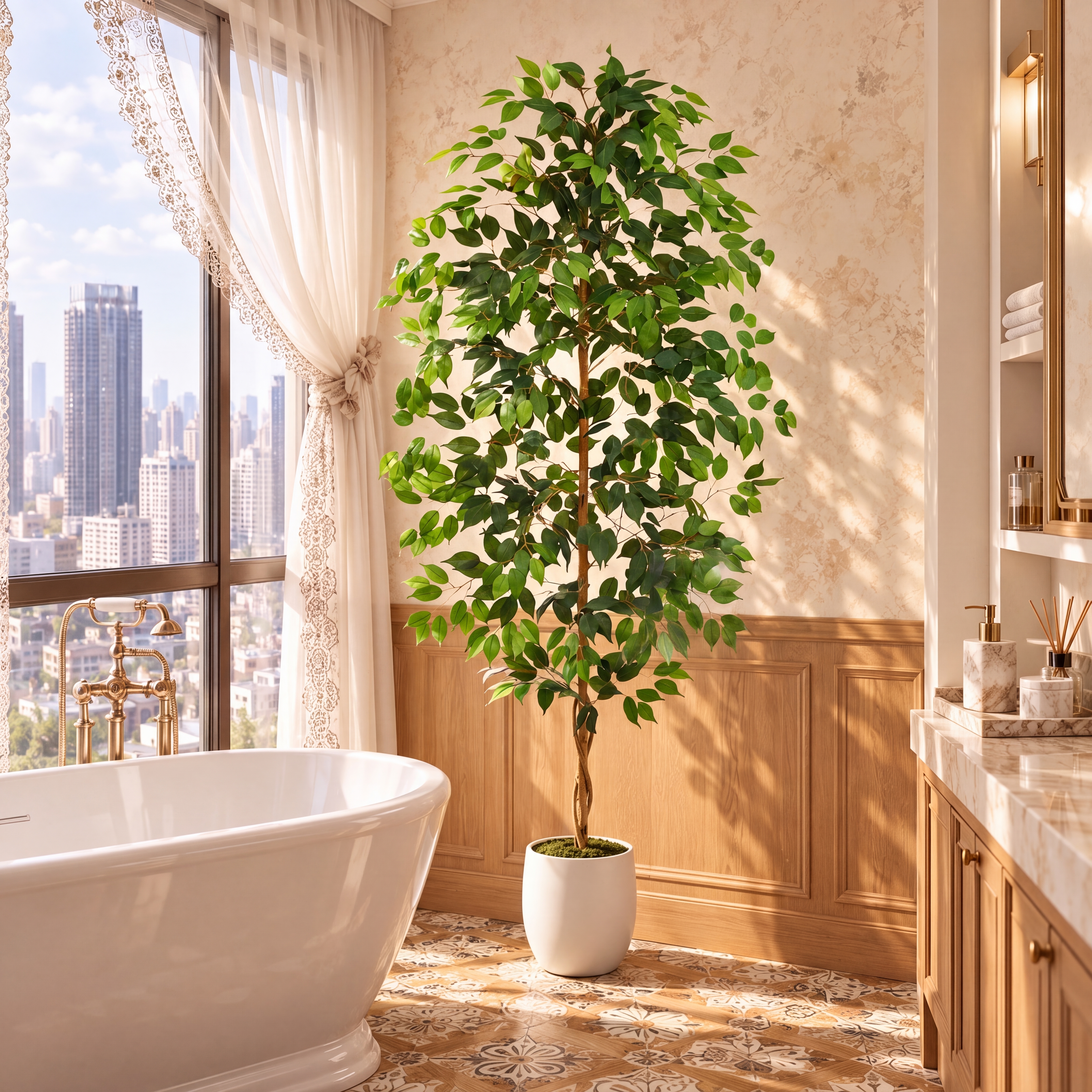 6FT Artificial Ficus Tree - White Pot gallery view 6