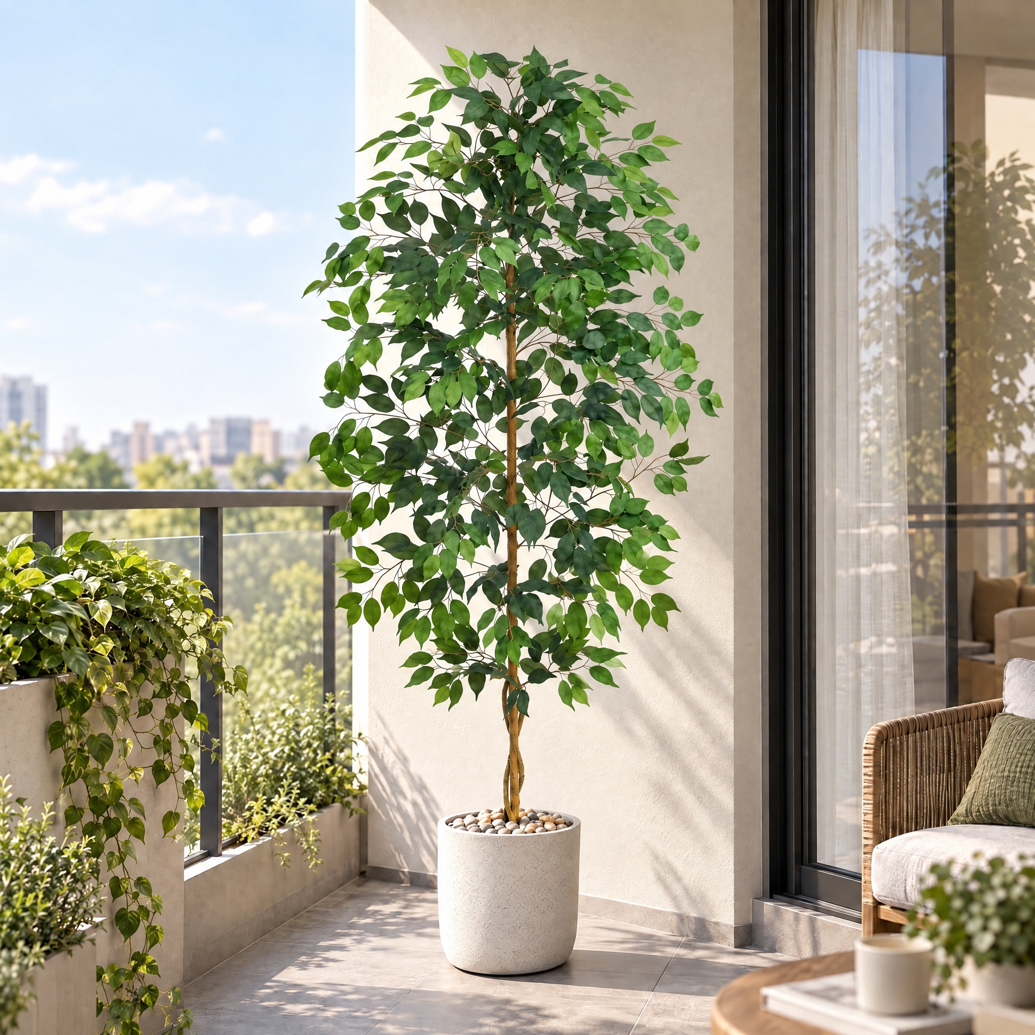 6FT Artificial Ficus Tree - White Pot gallery view 7