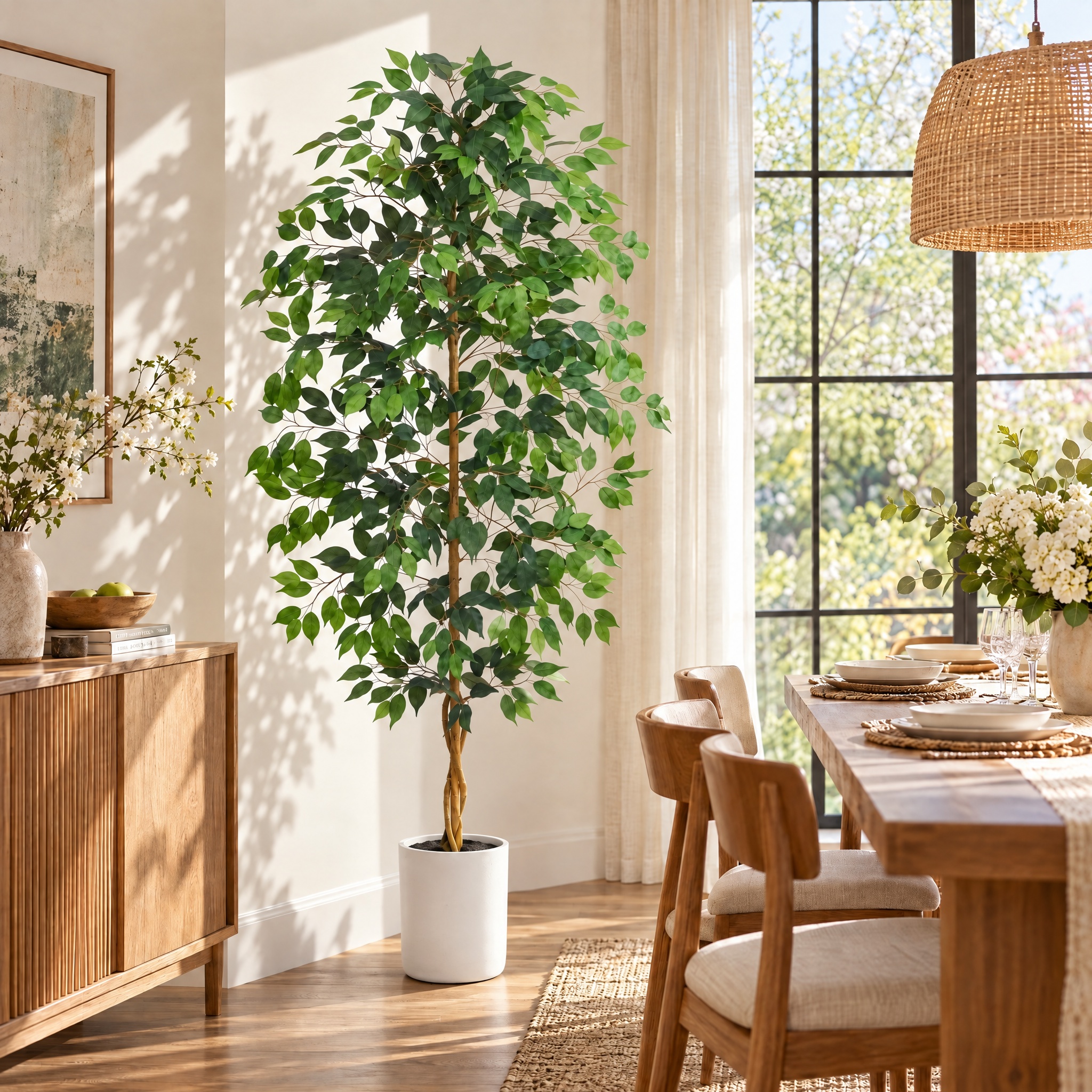 6FT Artificial Ficus Tree - White Pot gallery view 9