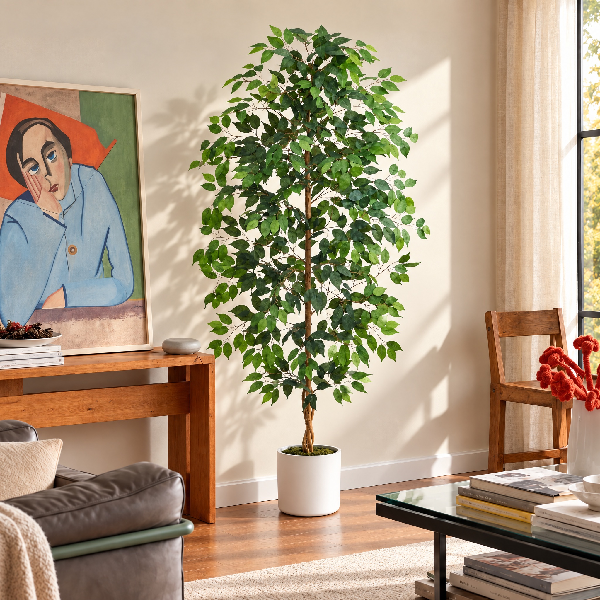 6FT Artificial Ficus Tree - White Pot gallery view 13